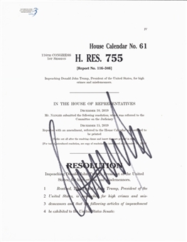 Donald Trump Signed Impeachment Resolution Document (Beckett)